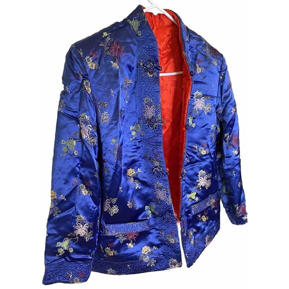 Peony-Style Reversible Red/Blue Women's Chinese Jacket No Tags Pit To Pit 20" - Picture 2 of 3